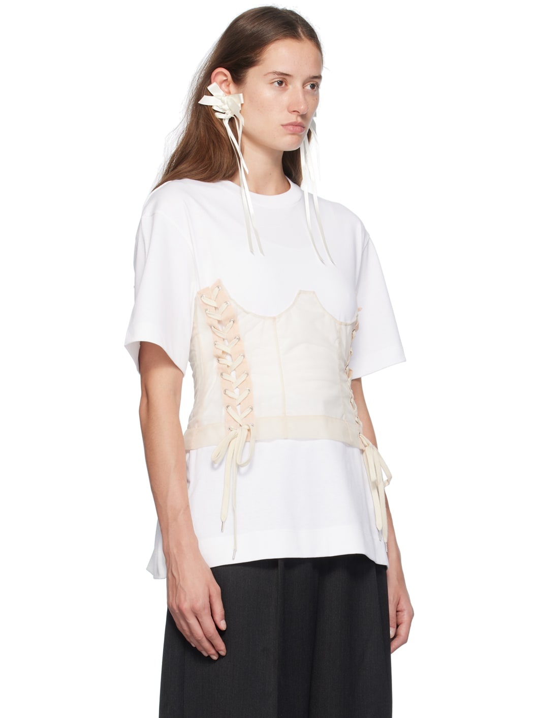 White Corset Panel Boxy T-Shirt - 2