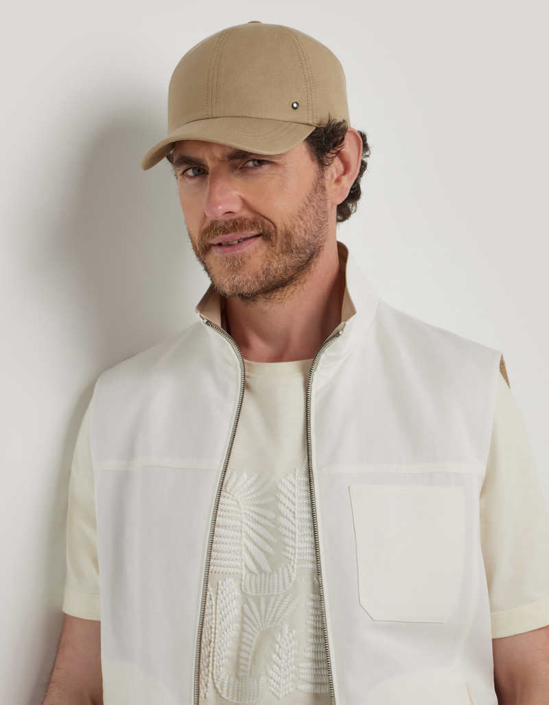 Canali TAUPE BASEBALL CAP WITH LEATHER STRAP outlook
