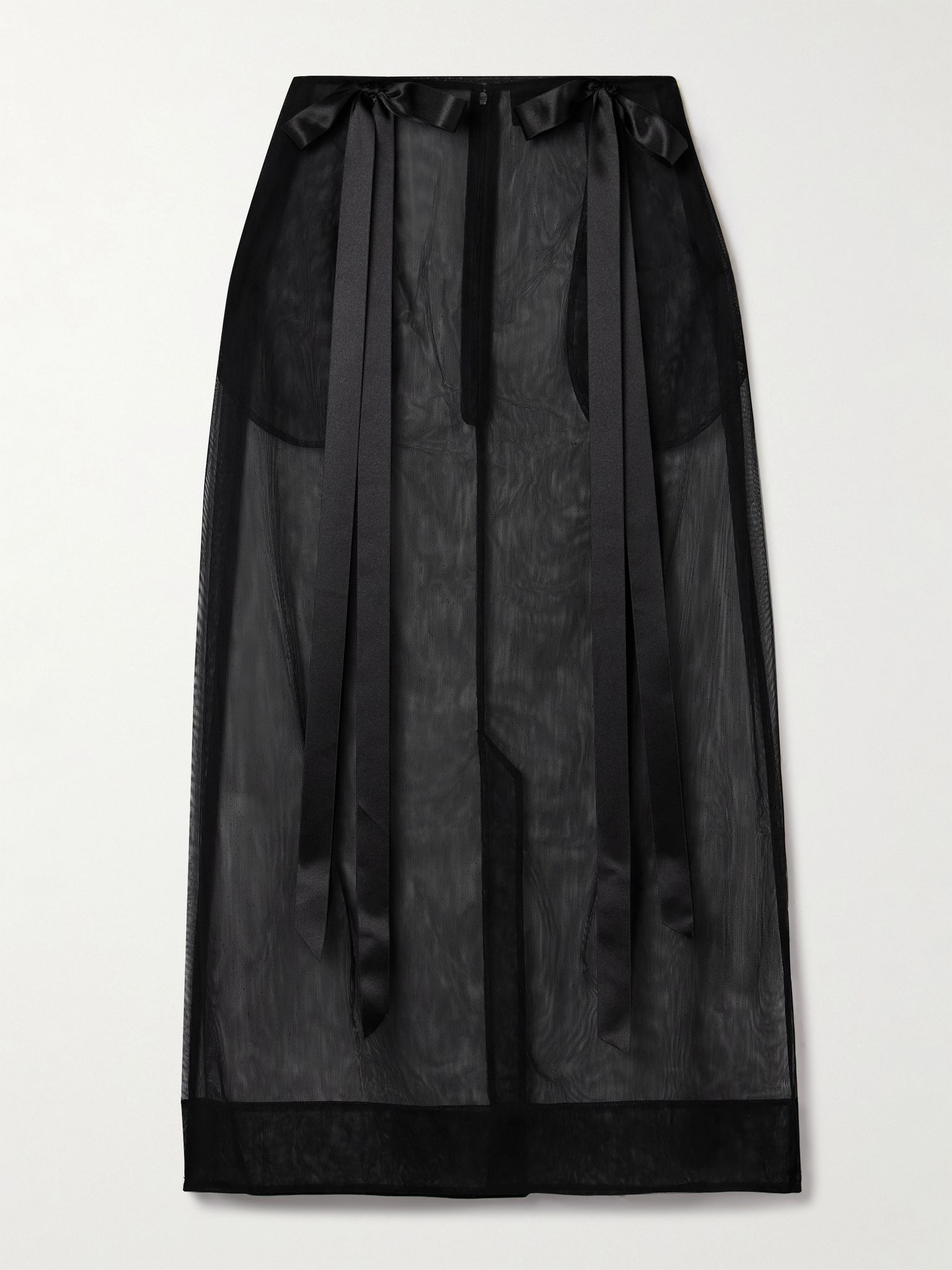 Bow-embellished satin-trimmed tulle midi skirt Black - 1