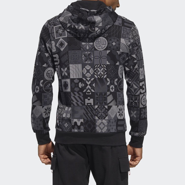 Men's adidas Cny Aop Hood Pattern Full Print Sports Black HC0271 - 5