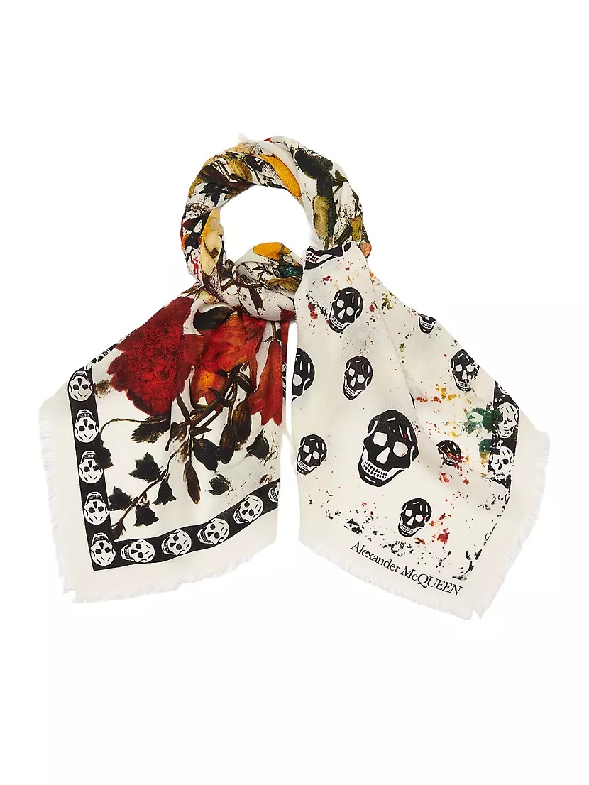 Alexander McQueen Floral Skull Wool Scarf | saksfifthavenue