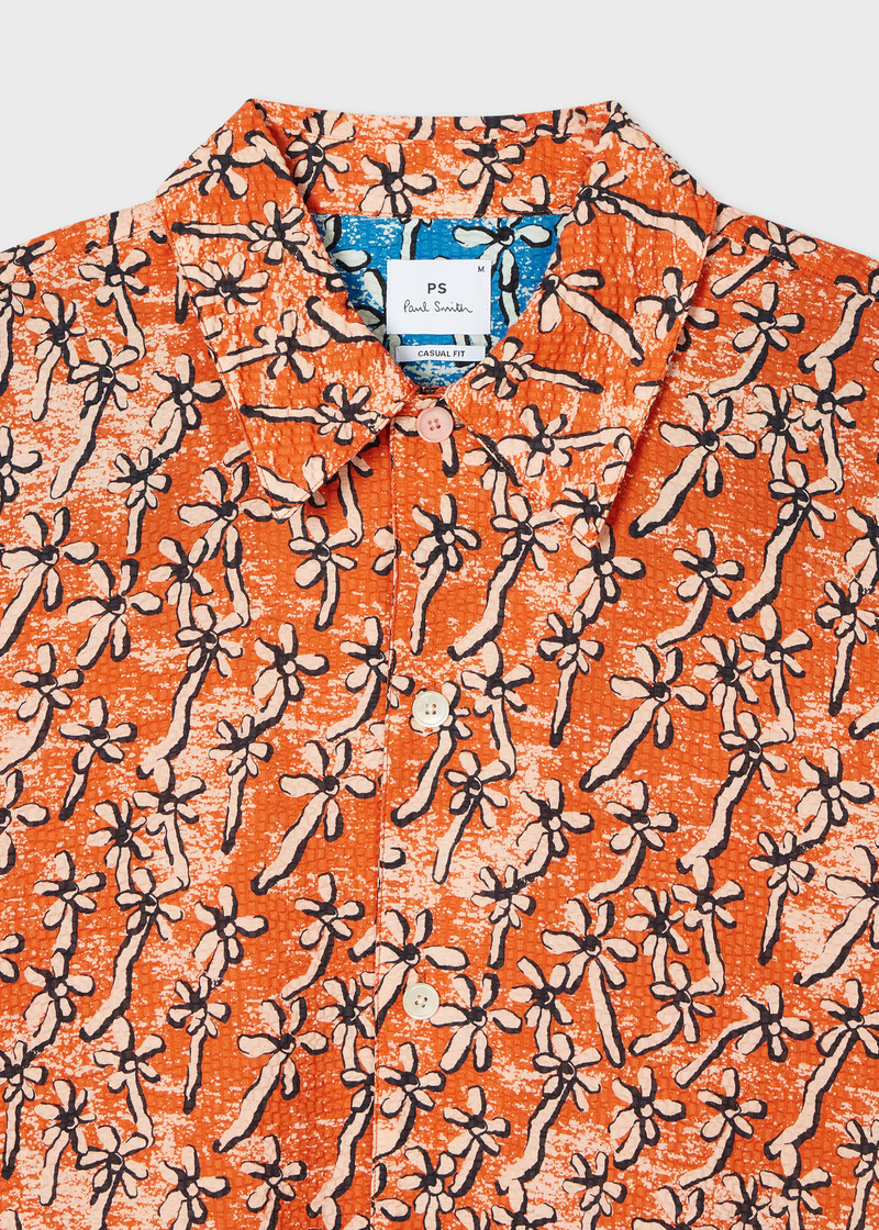 Paul Smith Orange 'Field Floral' Cotton Seersucker Shirt outlook