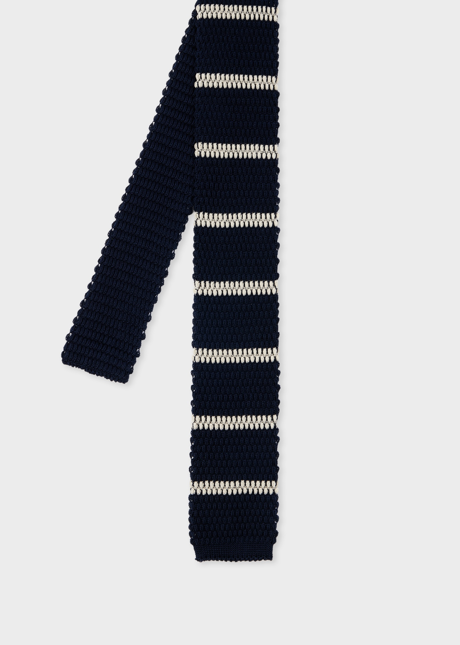 Navy and White Knitted Stripe Tie - 1