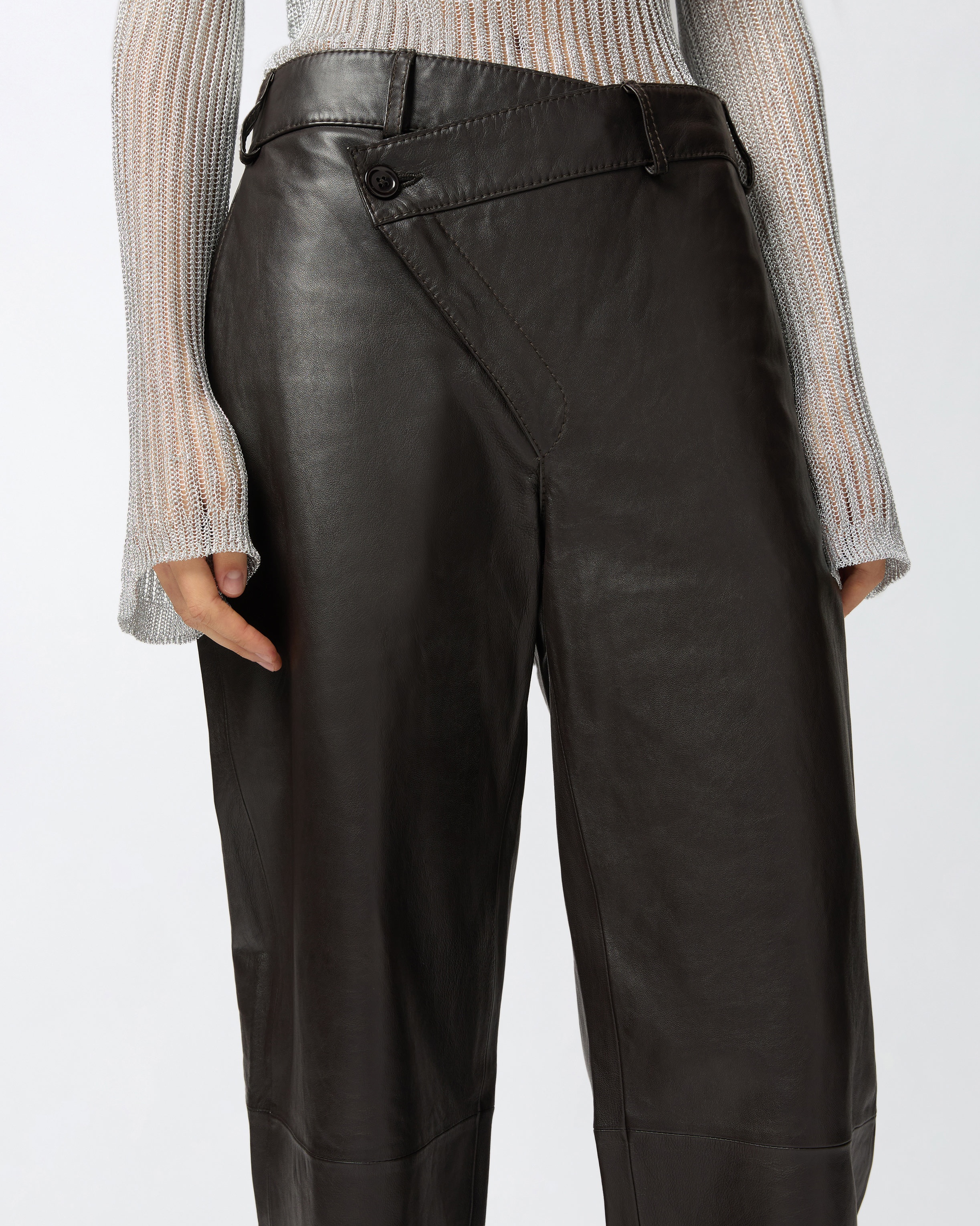 REIMAGINE BY PINKO X PATRICK MCDOWELL LEATHER TROUSERS WITH CROSSOVER - 5