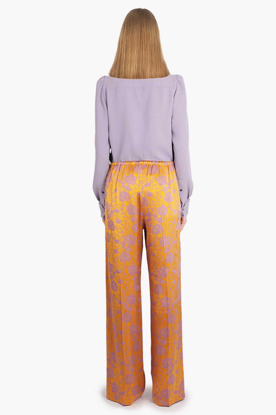 PUVIS FLORAL JACQUARD DRAWSTRING PANT | MANDARIN/LILAC - 4