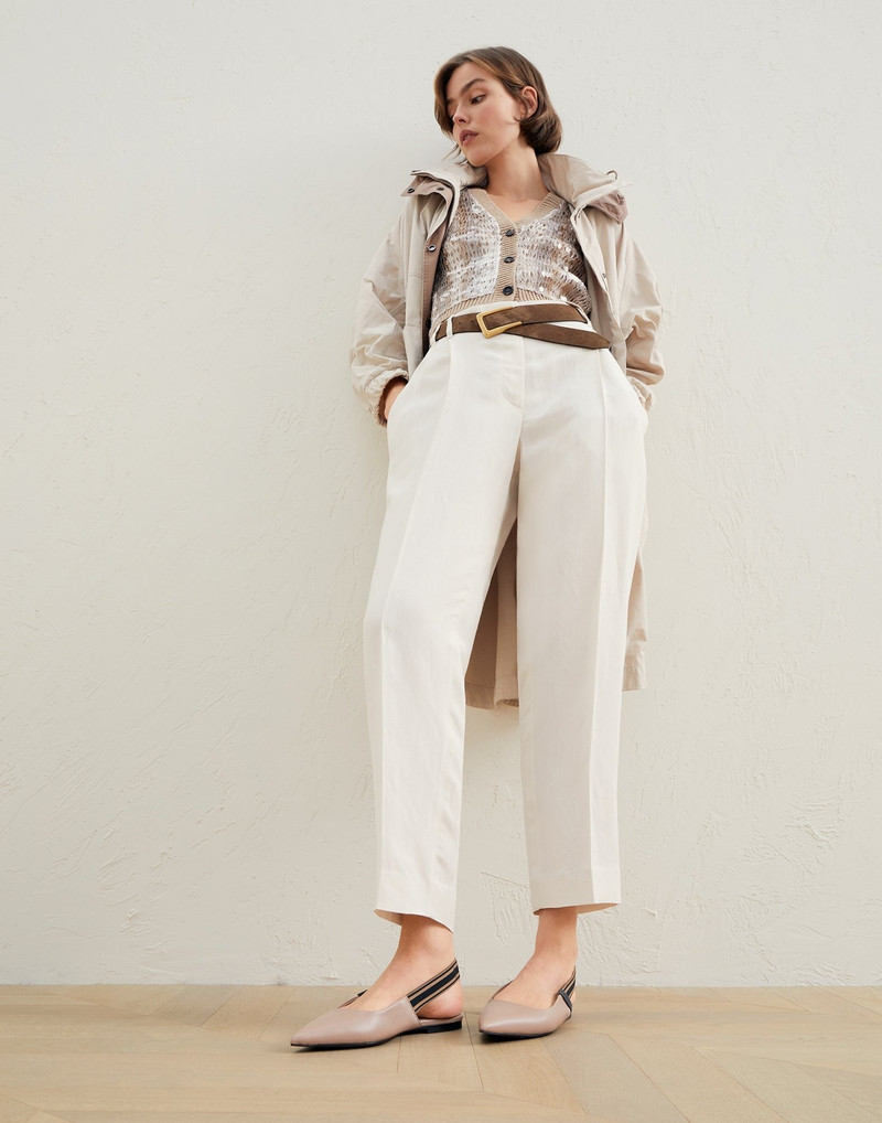 Brunello Cucinelli Nappa leather flats with striped strap and monili outlook