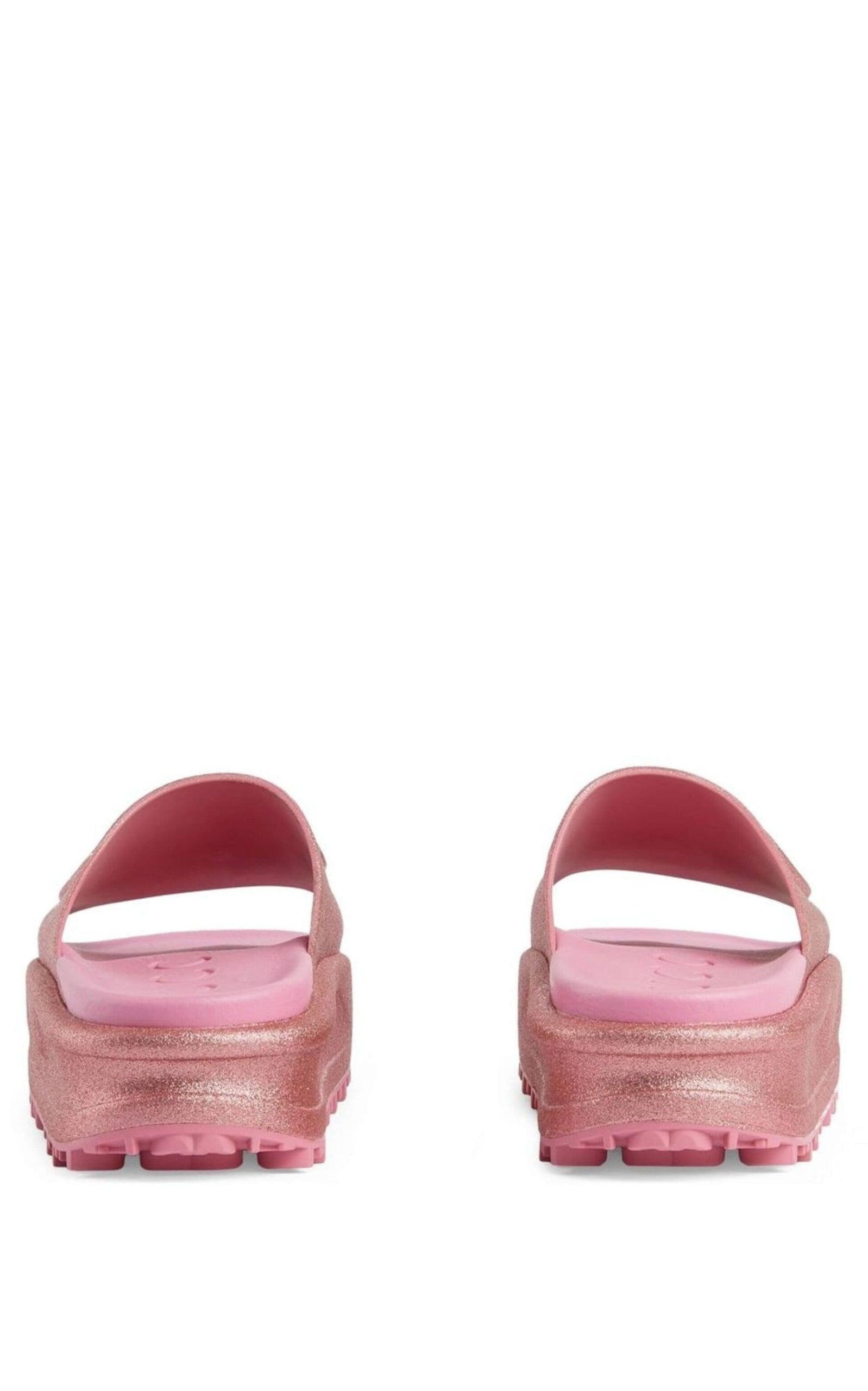 Miami GG-Embossed Glittered Rubber Platform Slides - 5
