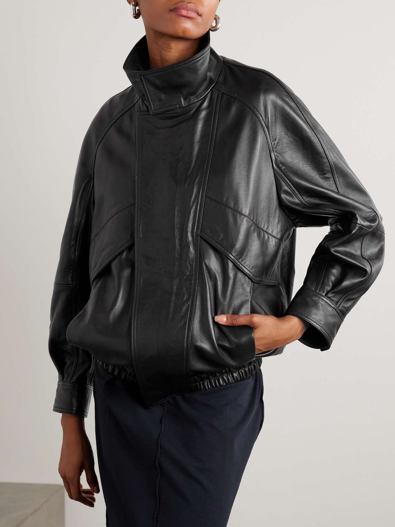 Ariste oversized paneled leather jacket Black - 3