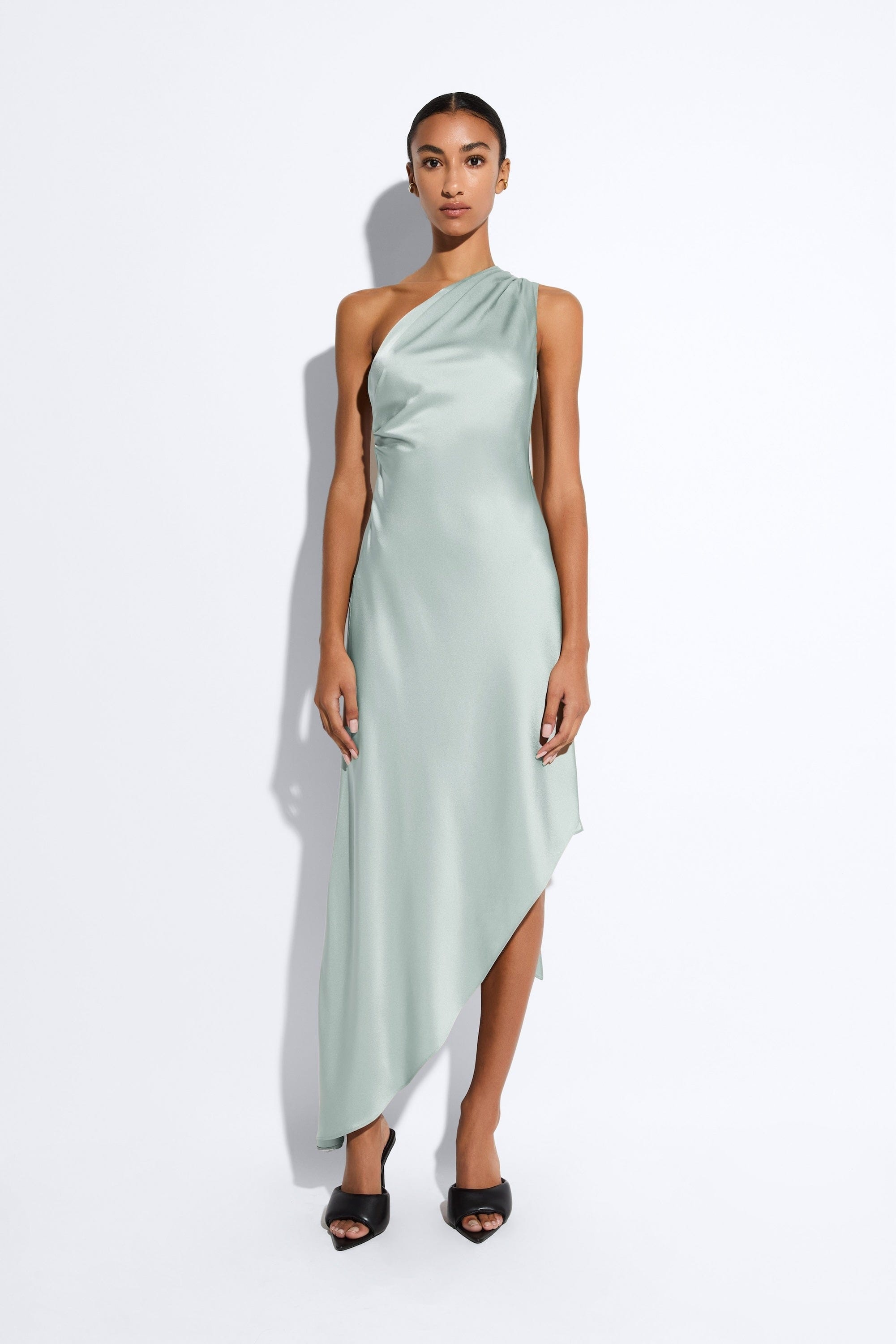 Satin One Shoulder Dress - 2