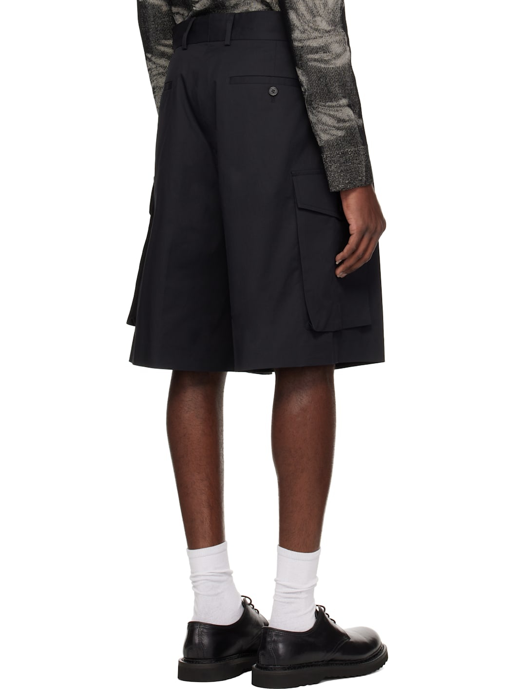 Black Pleated Cargo Shorts - 3