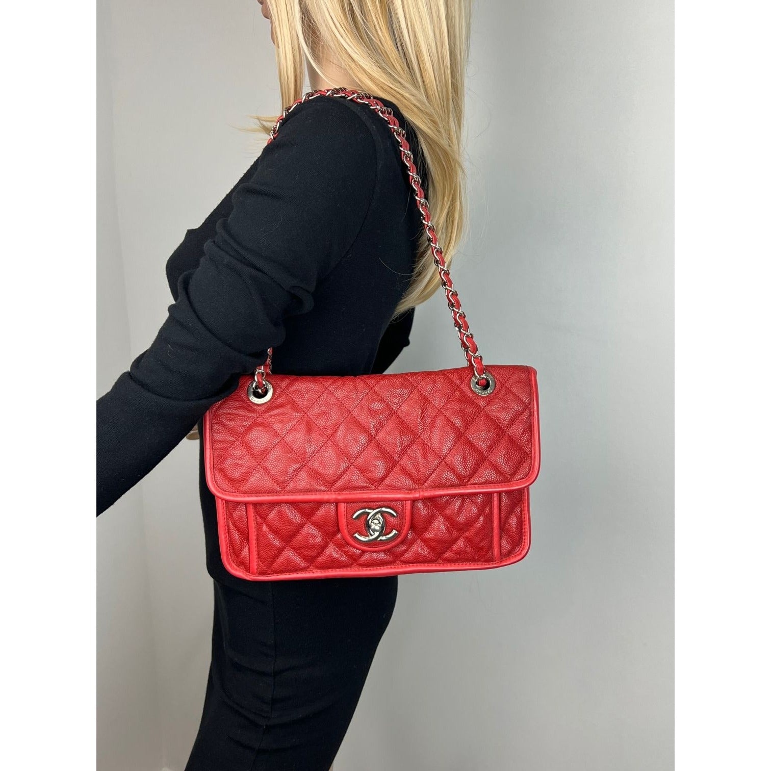 Chanel Caviar Quilted Medium French Riviera Red Flap - 18