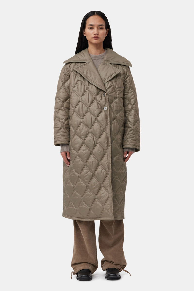 GANNI BROWN SHINY QUILT COAT outlook