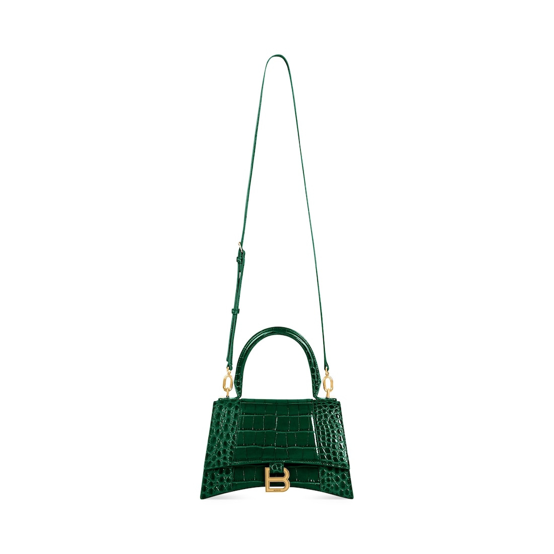 Women's Hourglass Small Handbag Crocodile Embossed in Forest Green - 3