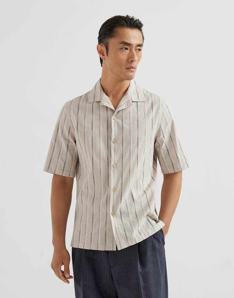 Jacquard seersucker easy fit short sleeve shirt with camp collar 4