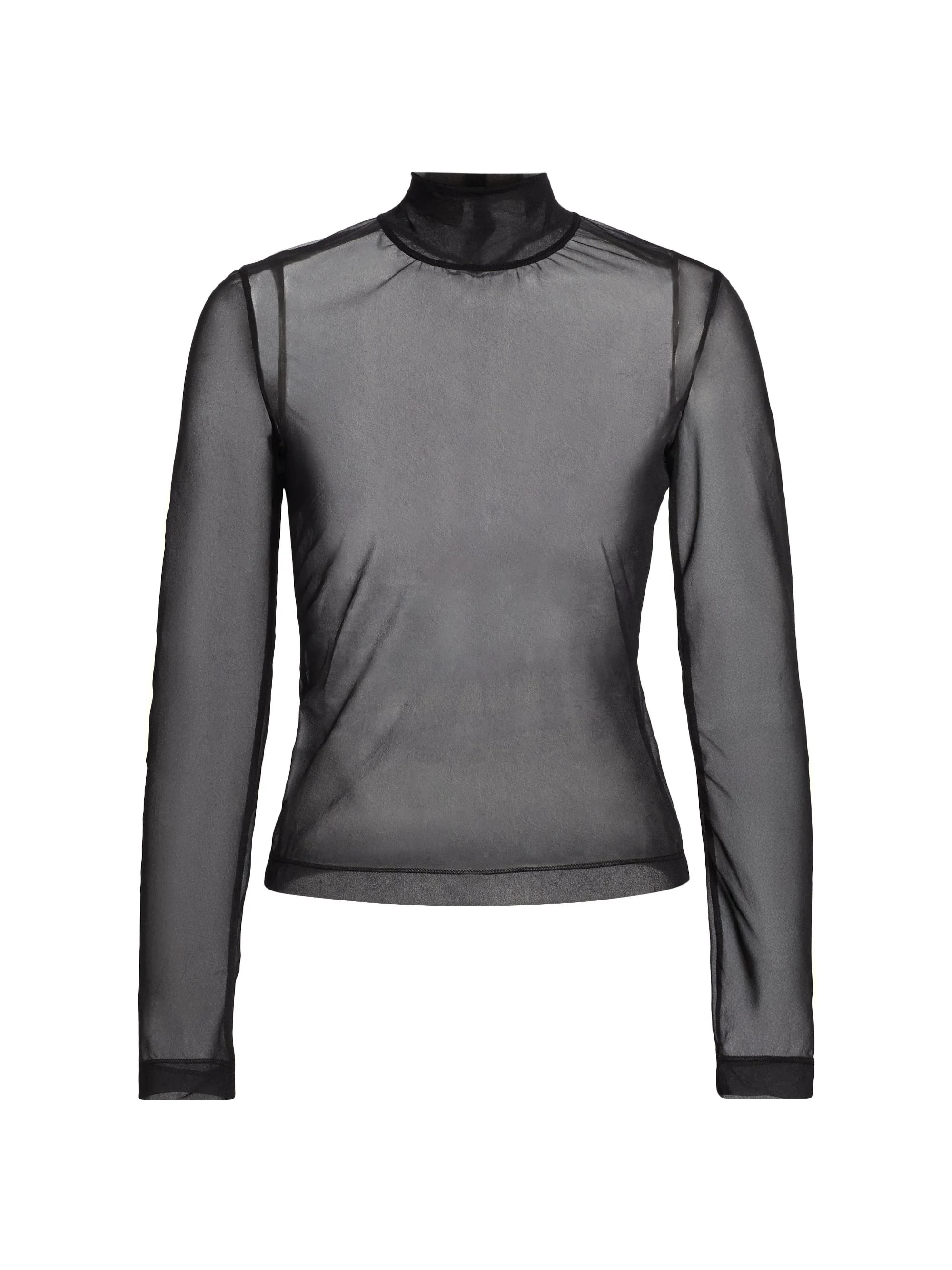 Women's Sheer Turtleneck Long-Sleeve T-Shirt - Black - 1