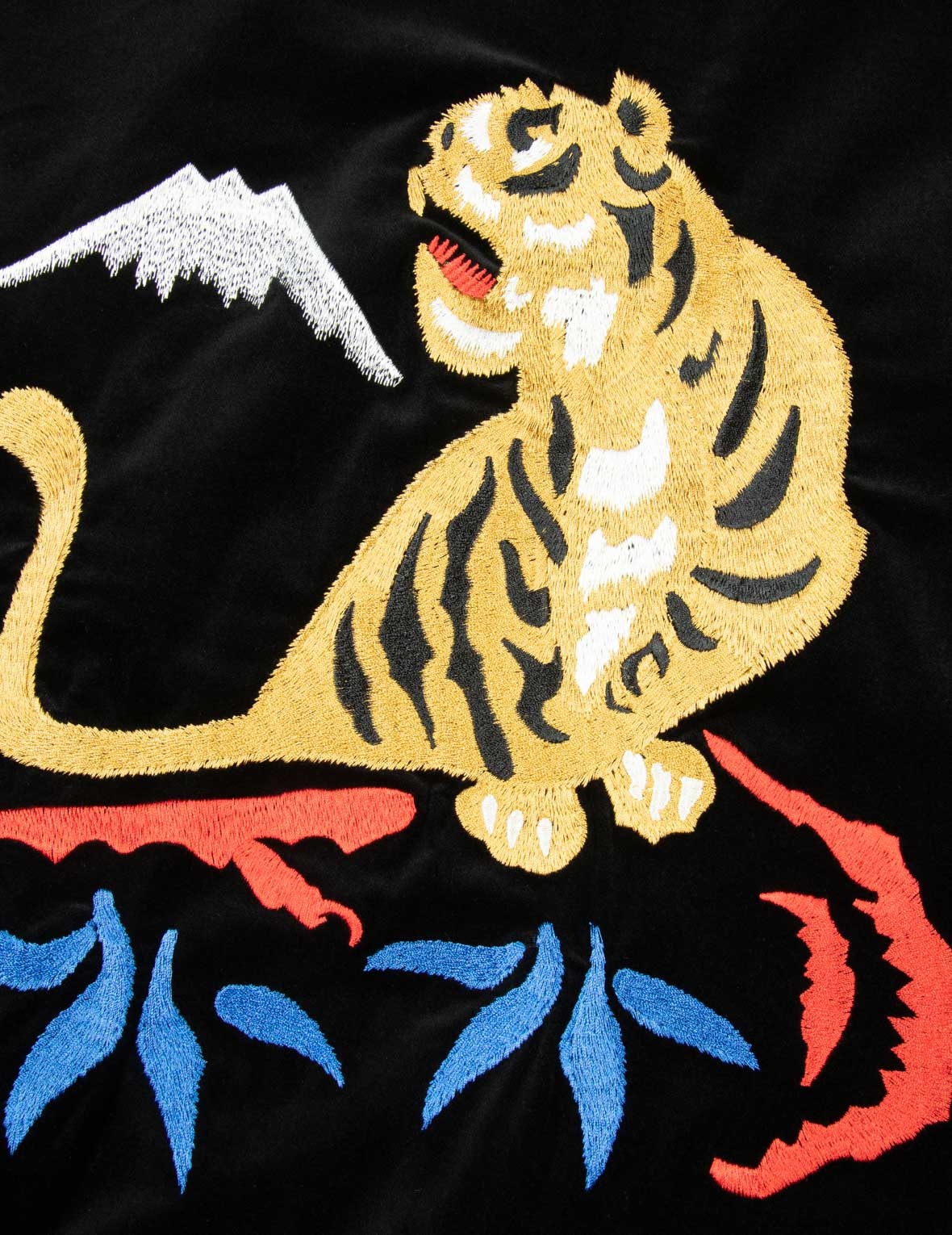 TIGER AND LOGO EMBROIDERY OVERSIZED VELVET BOMBER JACKET - 16