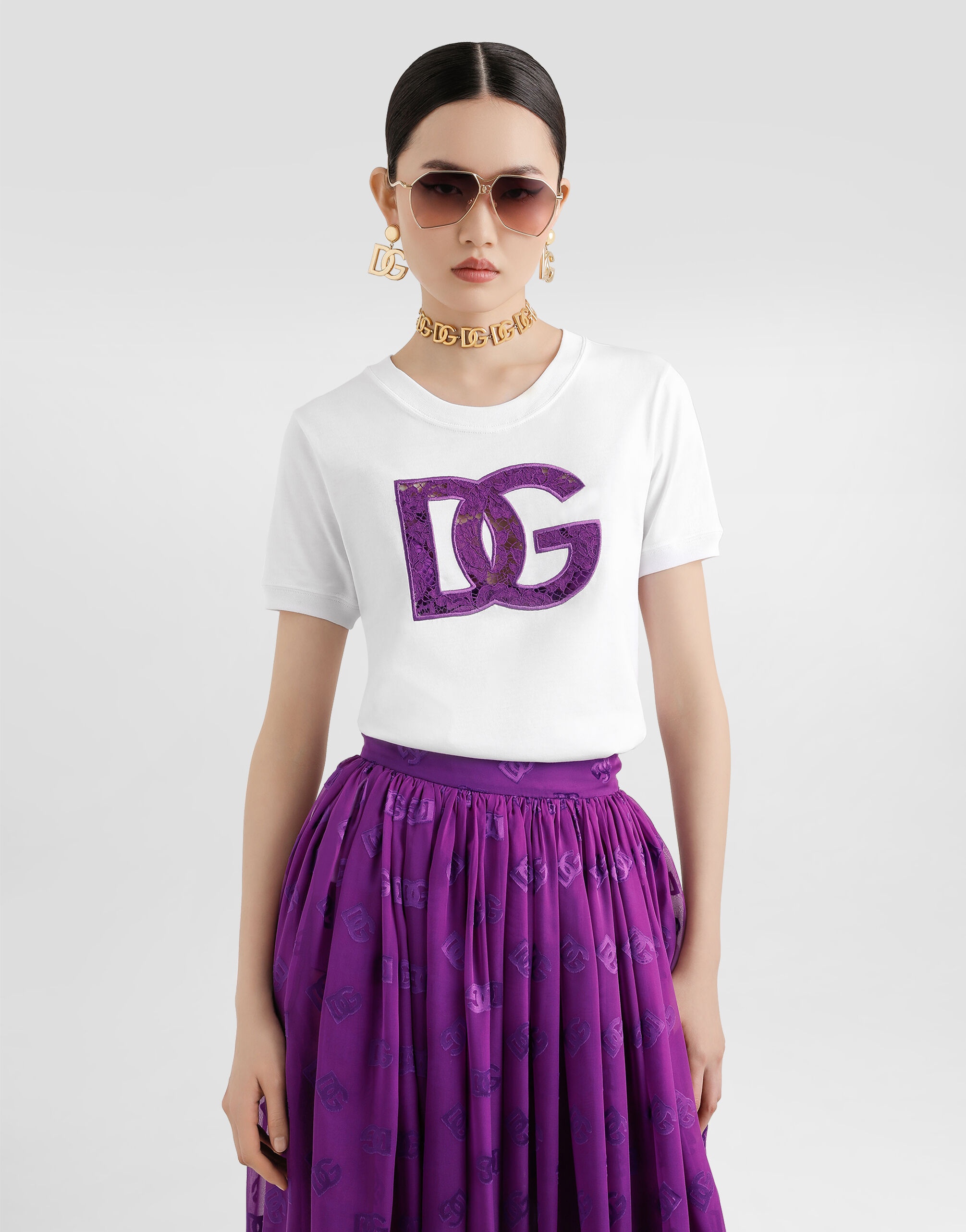 Jersey t-shirt with lace inlay - 2