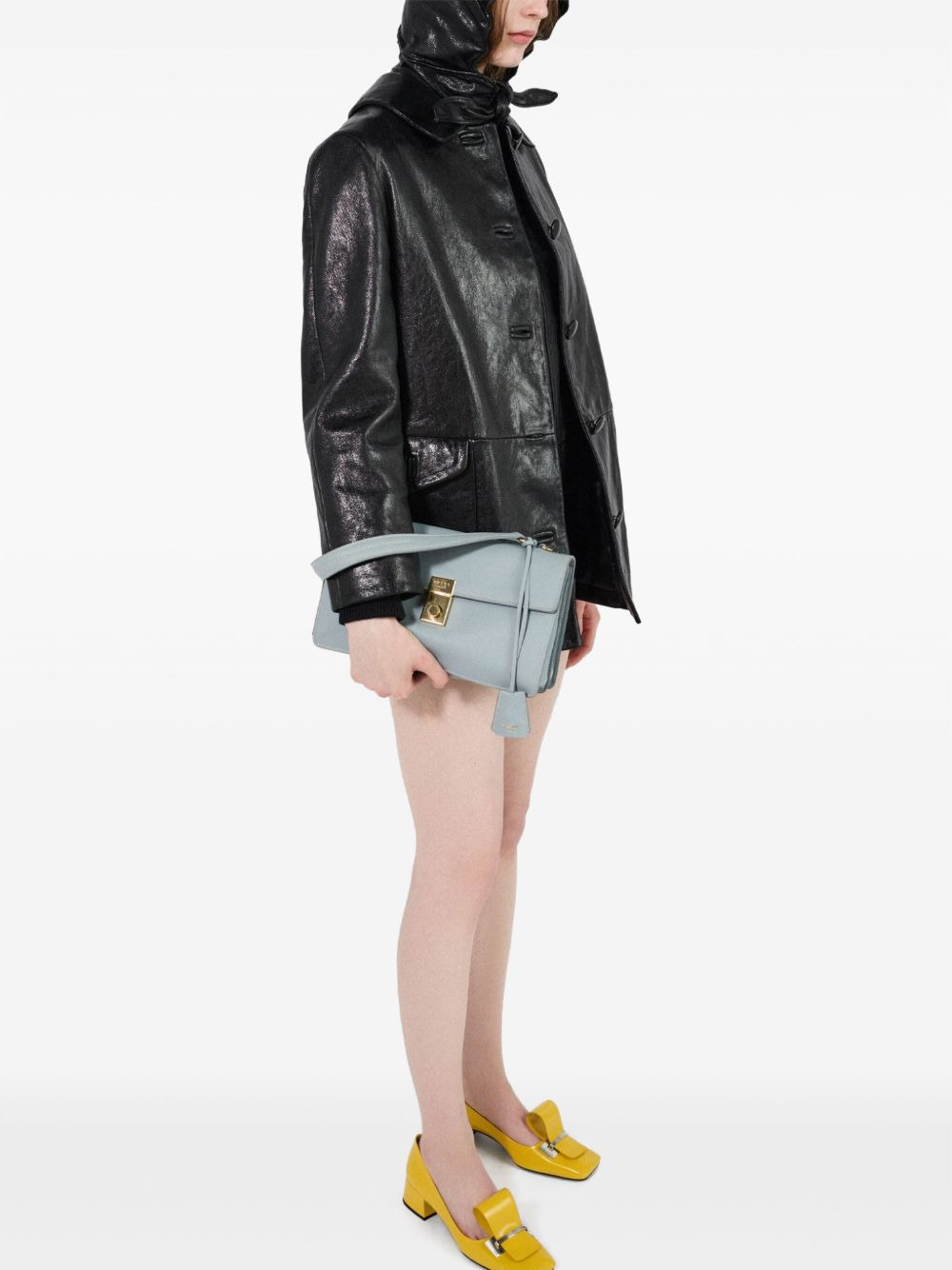 hooded leather jacket - 3