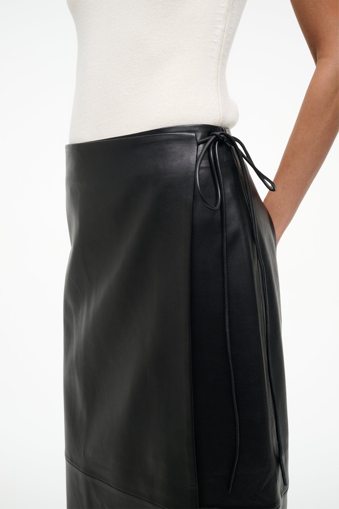 STAUD ROMAN LEATHER WRAP SKIRT BLACK - 7