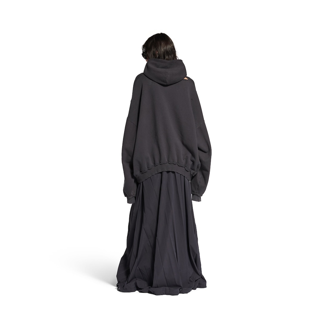Blackletter Script Pulled Zip-up Hoodie Large Fit in Black Faded - 4
