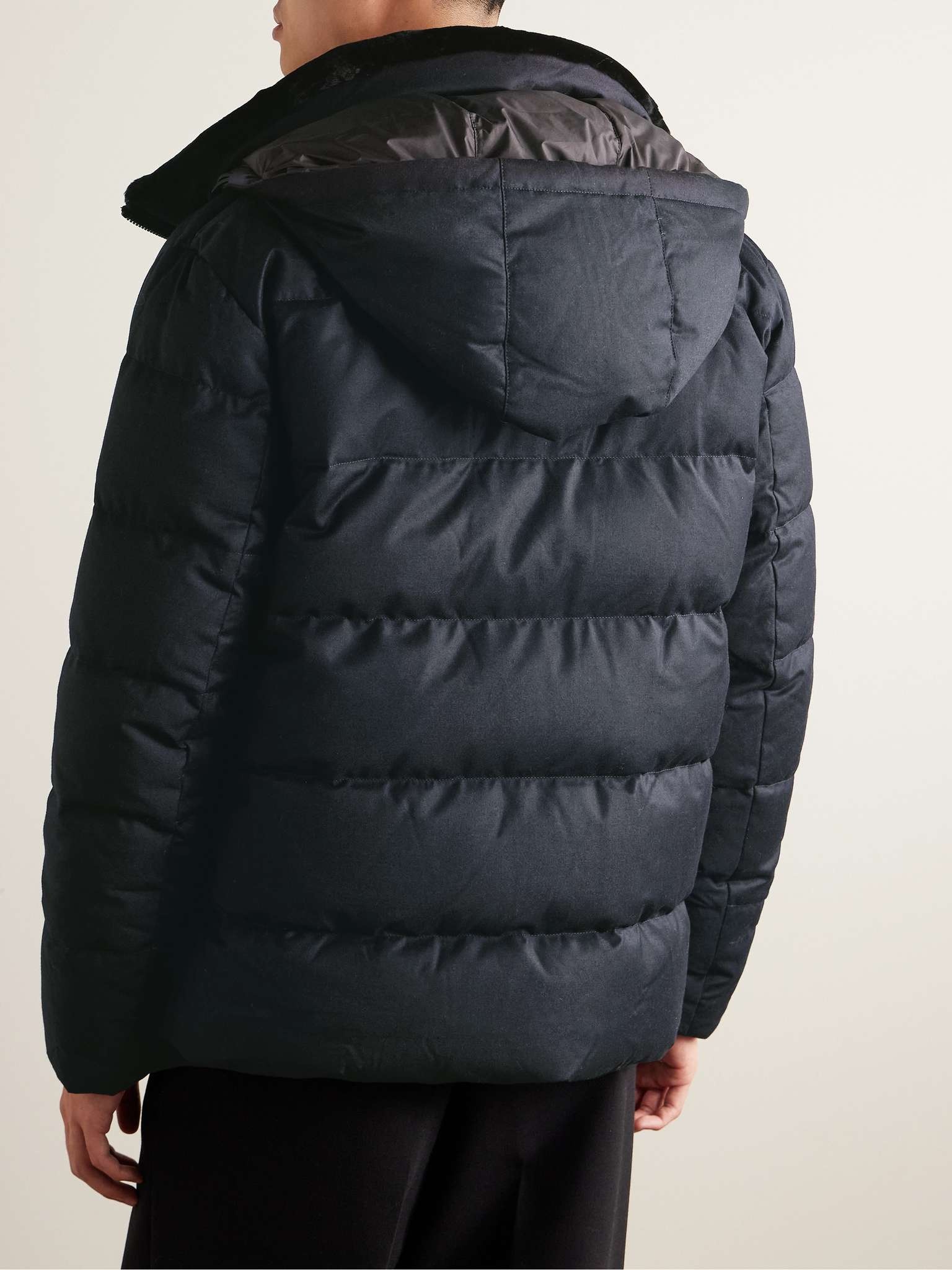 Shearling-Trimmed Quilted Virgin Wool and Silk-Blend Hooded Down Coat - 4