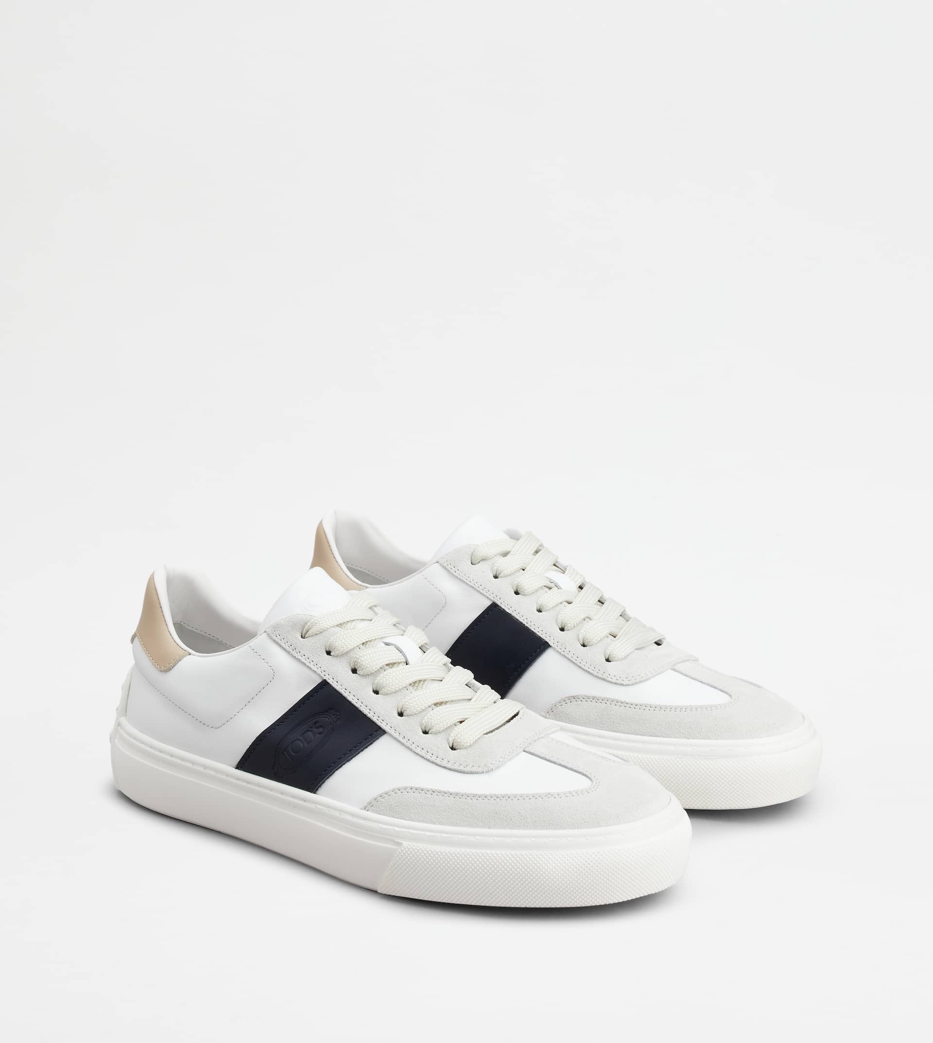 SNEAKERS IN SMOOTH LEATHER AND SUEDE - WHITE, BLUE, BEIGE - 4