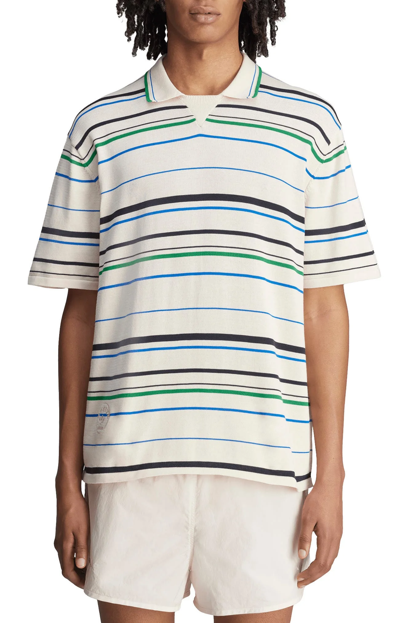 ADIDAS X WALES BONNER x Wales Bonner Stripe Cotton Blend Polo in White/Green/Bluebird/Indigo at Nord - 1