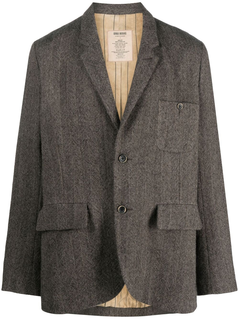 herringbone-pattern single-breasted blazer - 1