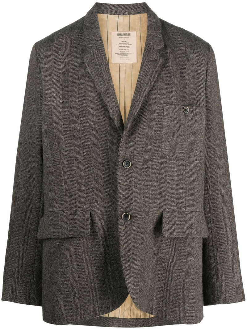 herringbone-pattern single-breasted blazer 1