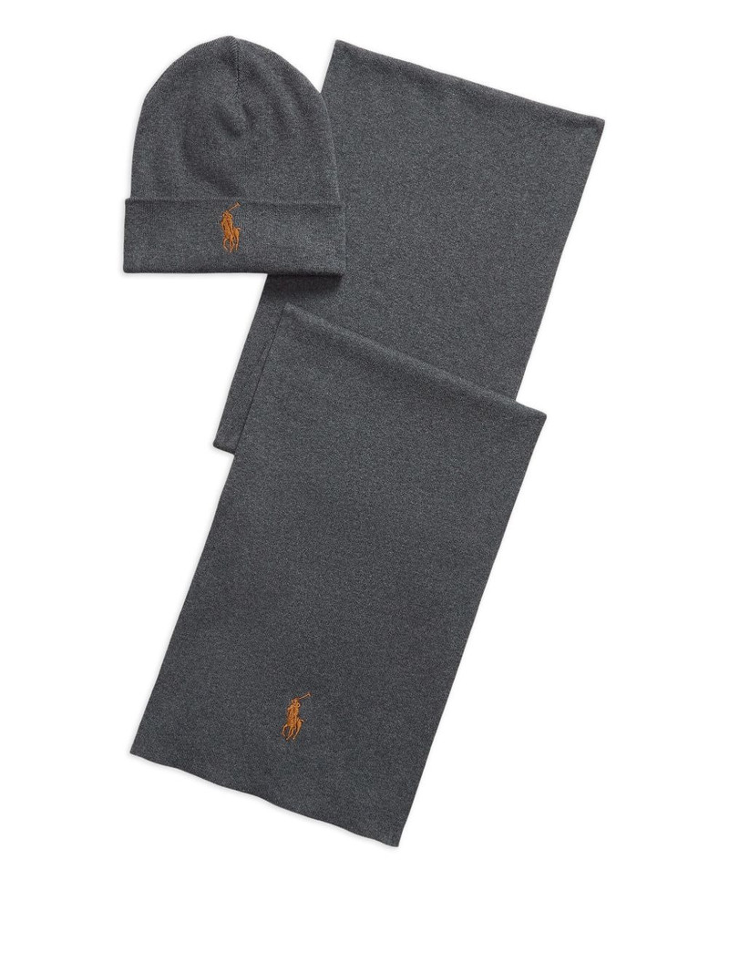 embroidered-logo beanie scarf set 1
