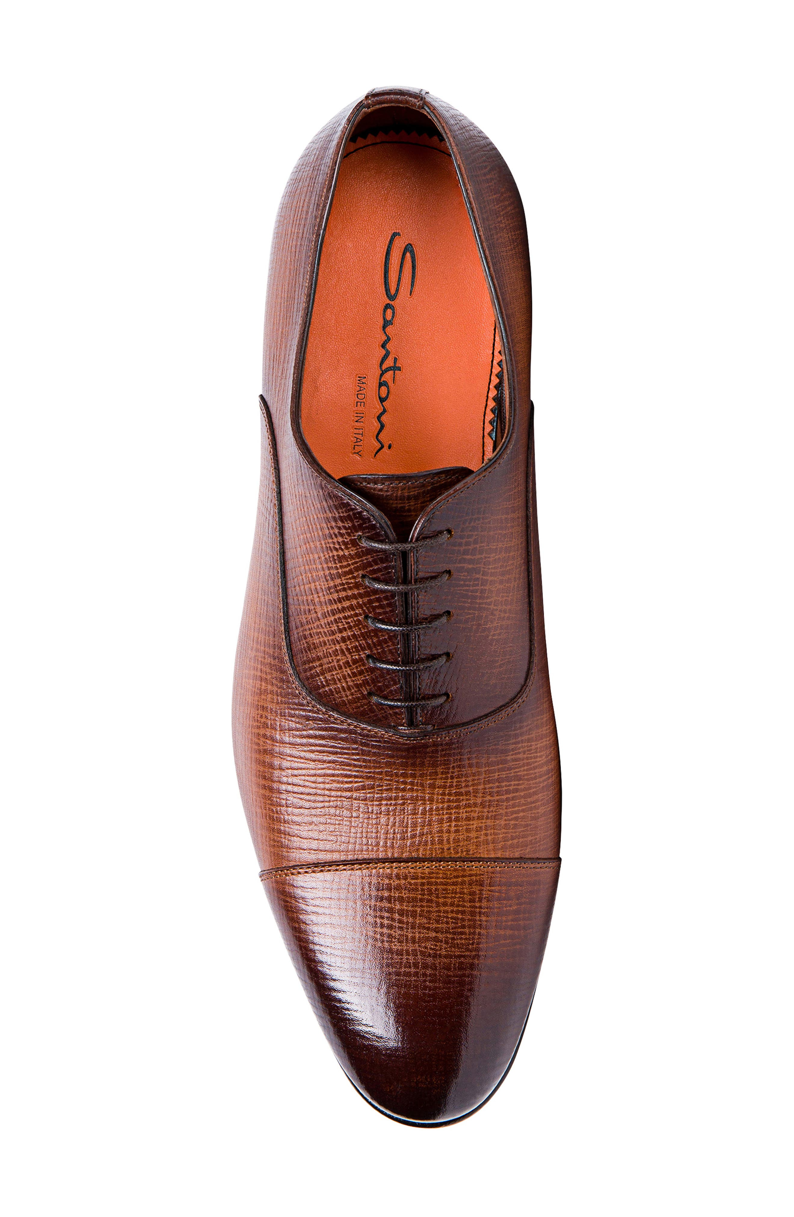Santoni Darian Textured Cap Toe Oxford in Brown at Nordstrom - 5