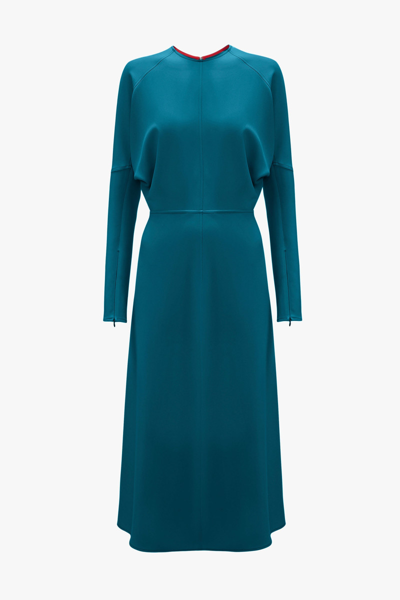 Long Sleeve Dolman Midi Dress In Petroleum 1