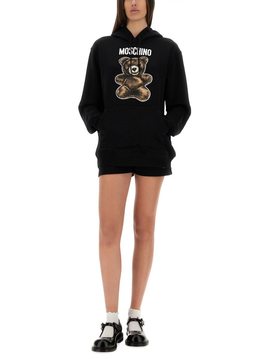 COTTON SWEATSHIRT WITH TEDDY BEAR PRINT AND HOODIE - 2