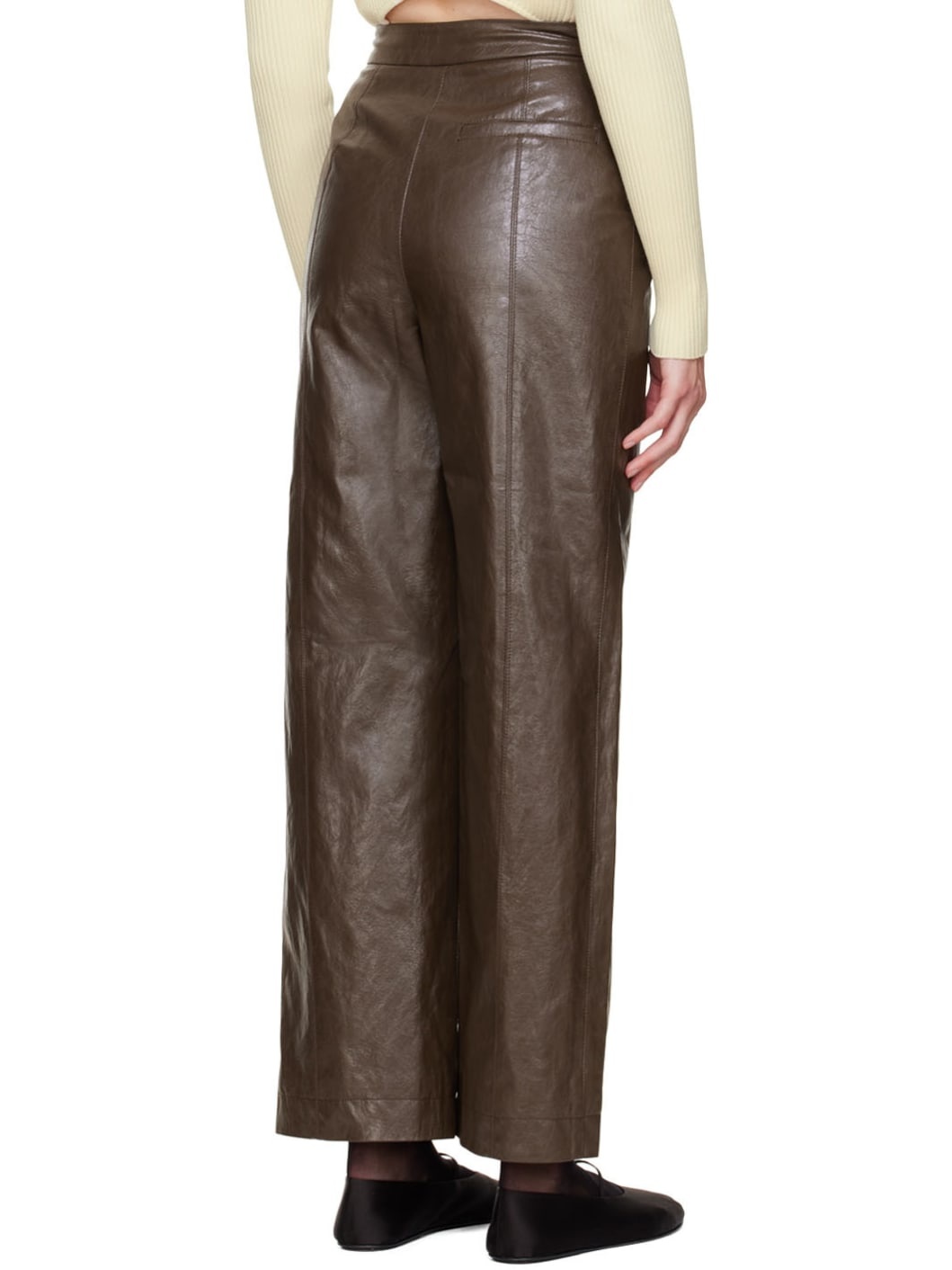 Brown Grained Faux-Leather Pants - 3