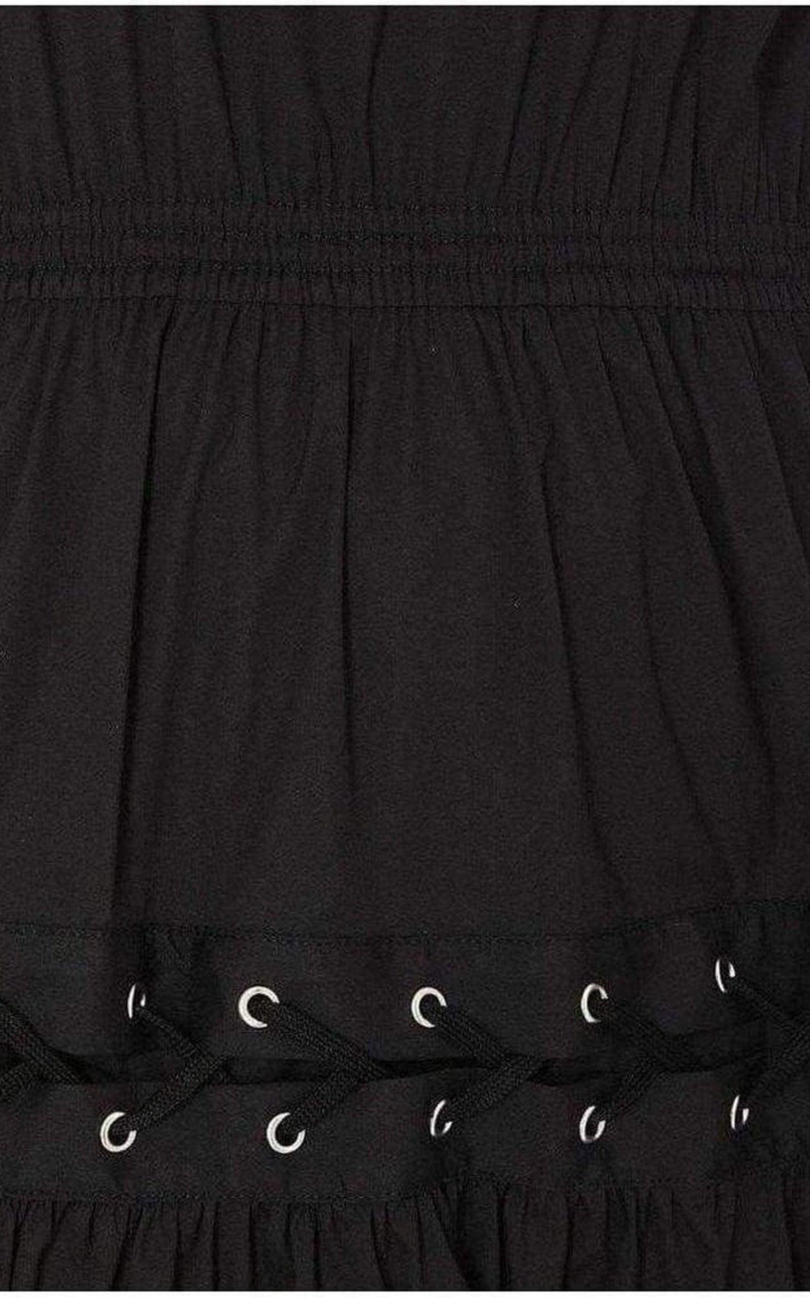 Lace Up Panel Black Cotton Dress - 7