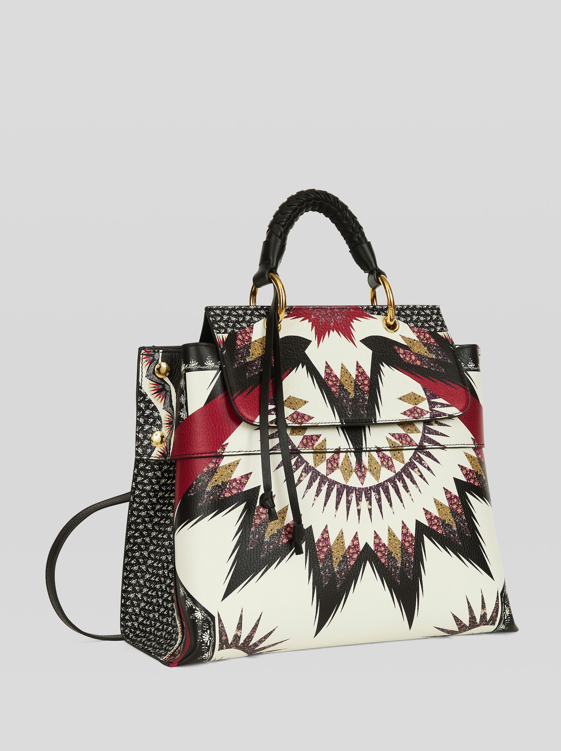 GEOMETRIC PRINT LEATHER HANDBAG - 5