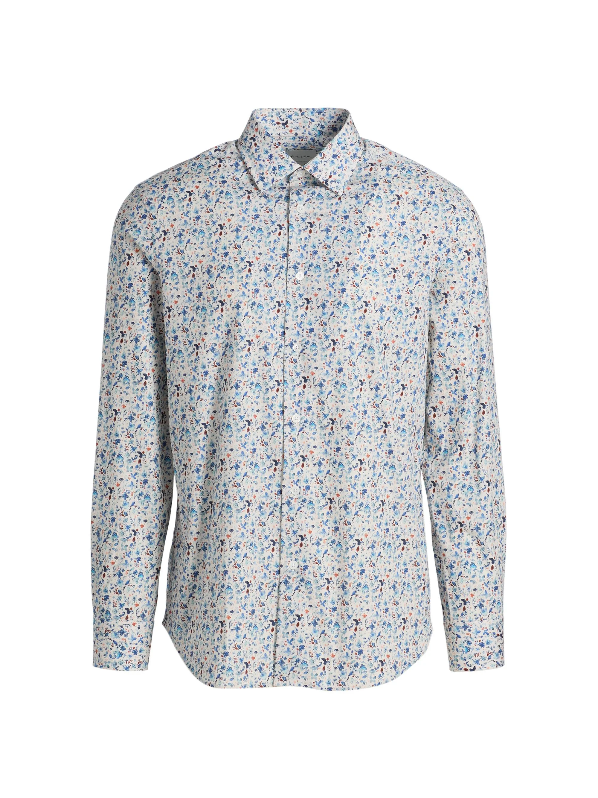 Men's Floral Cotton Regular-Fit Shirt - Light Blue - 1