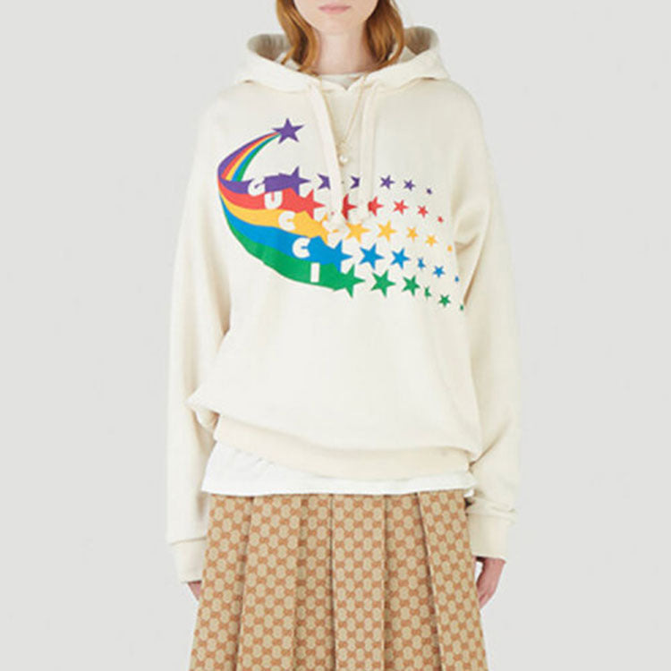 (WMNS) Gucci Rainbow Star Hoodie 'Beige' 615061-XJDF7-9230 - 3