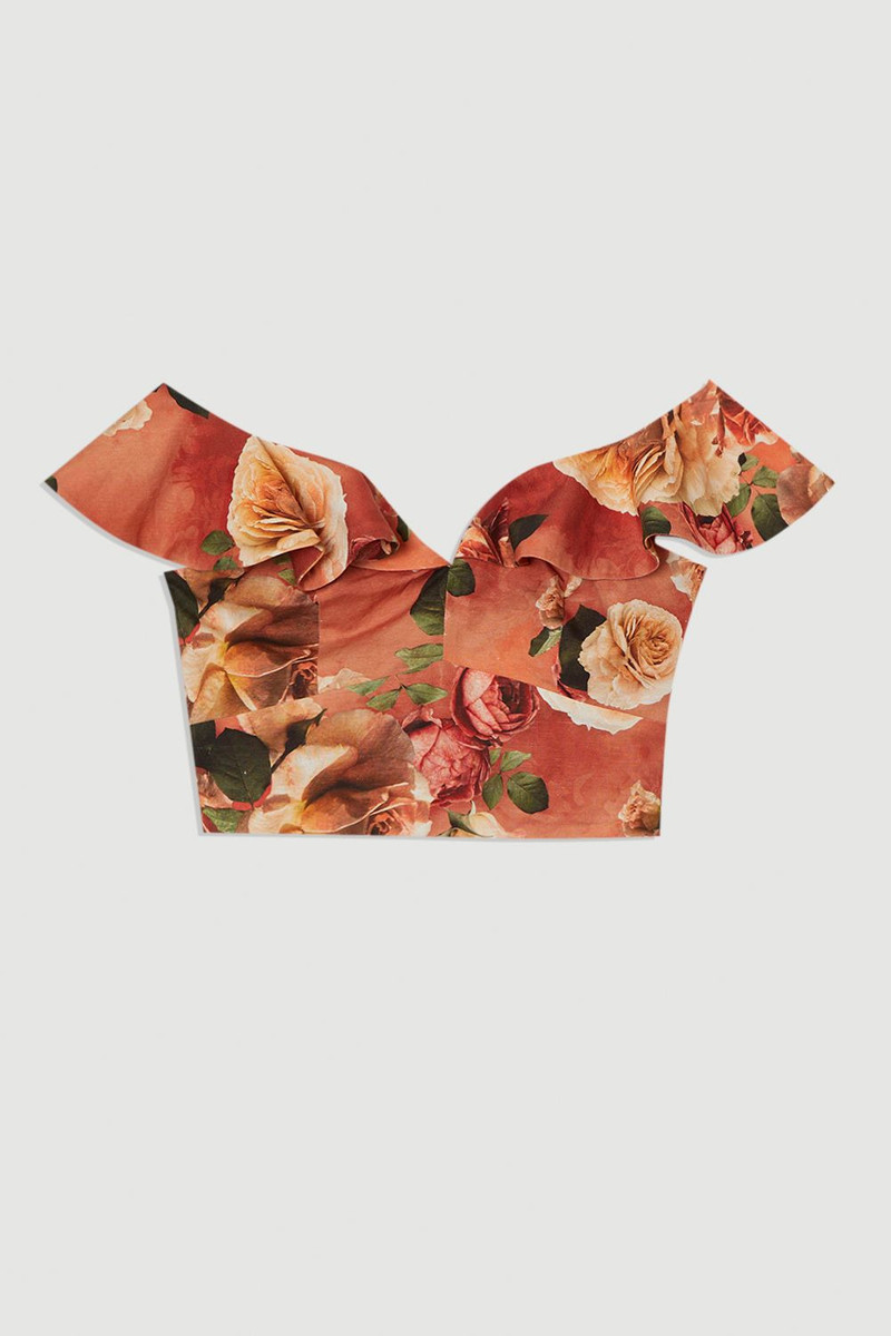 Linen Viscose Floral Printed Woven Ruffle Detail Top 4