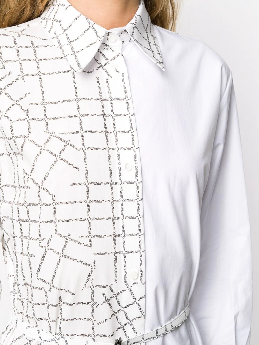 panelled logo-grid shirt dress - 5