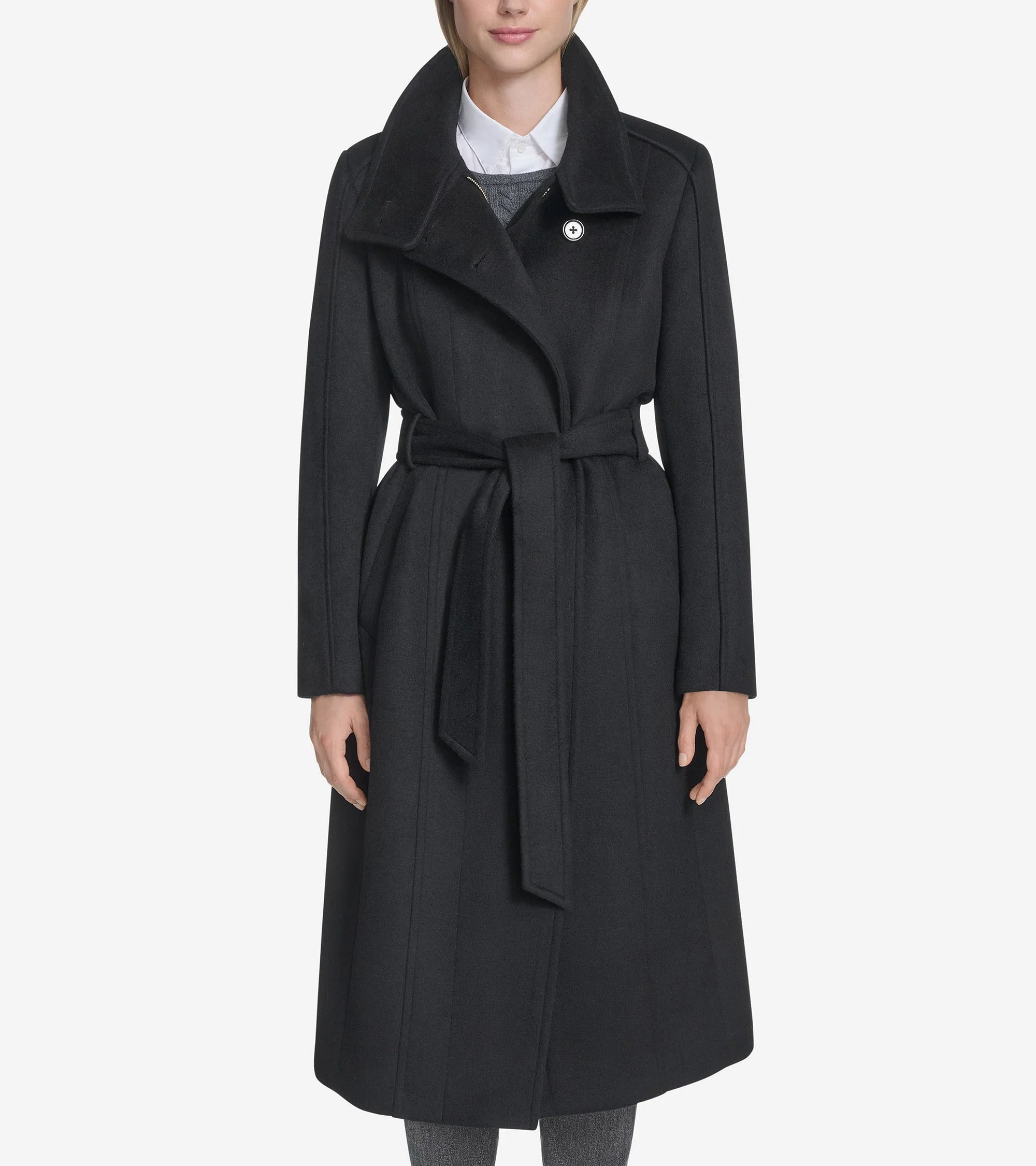 Women's Slick Wool Belted Coat - 1