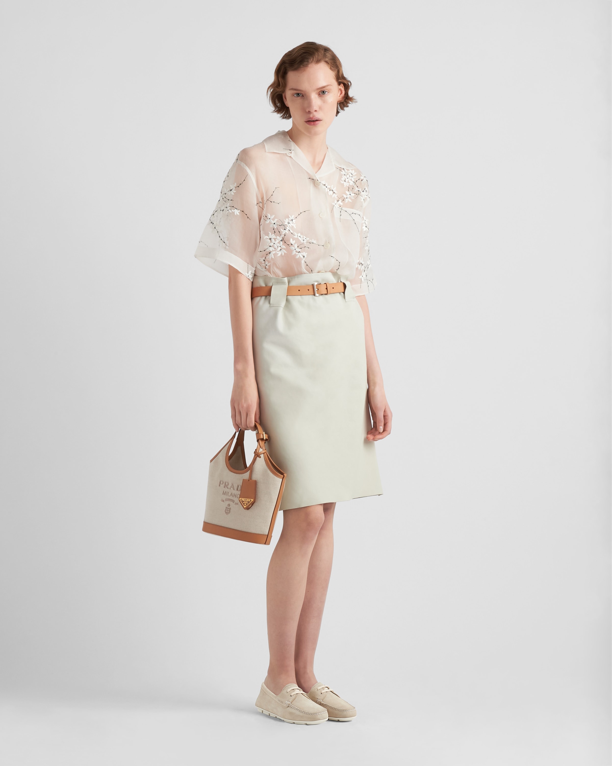 バッグ・カバンその他 PRADA | Linen blend and leather mini-buckle bag 1BE074 PRADA Linen blend and leather mini-buckle bag