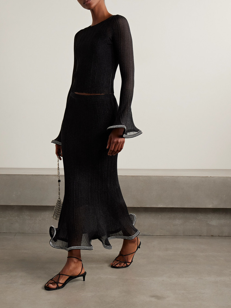 SIMKHAI Maebry Crystal-embellished Metallic Ribbed-knit Top outlook