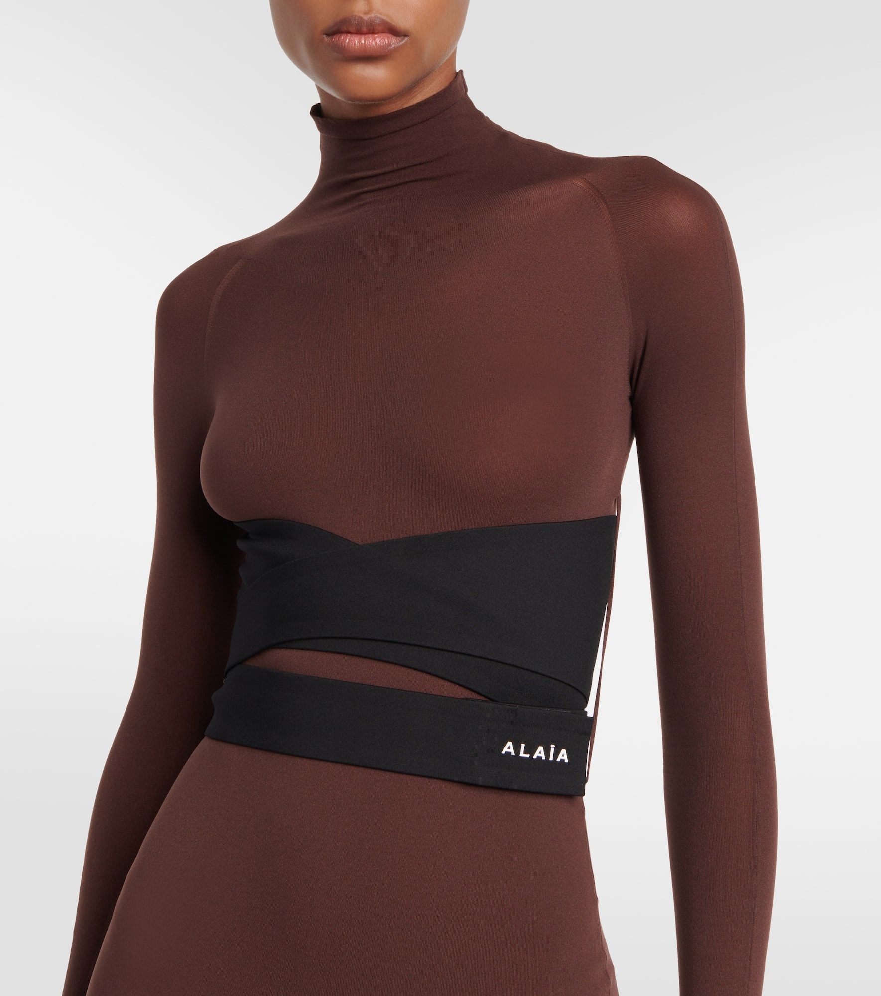 Belted jersey turtleneck maxi dress - 4