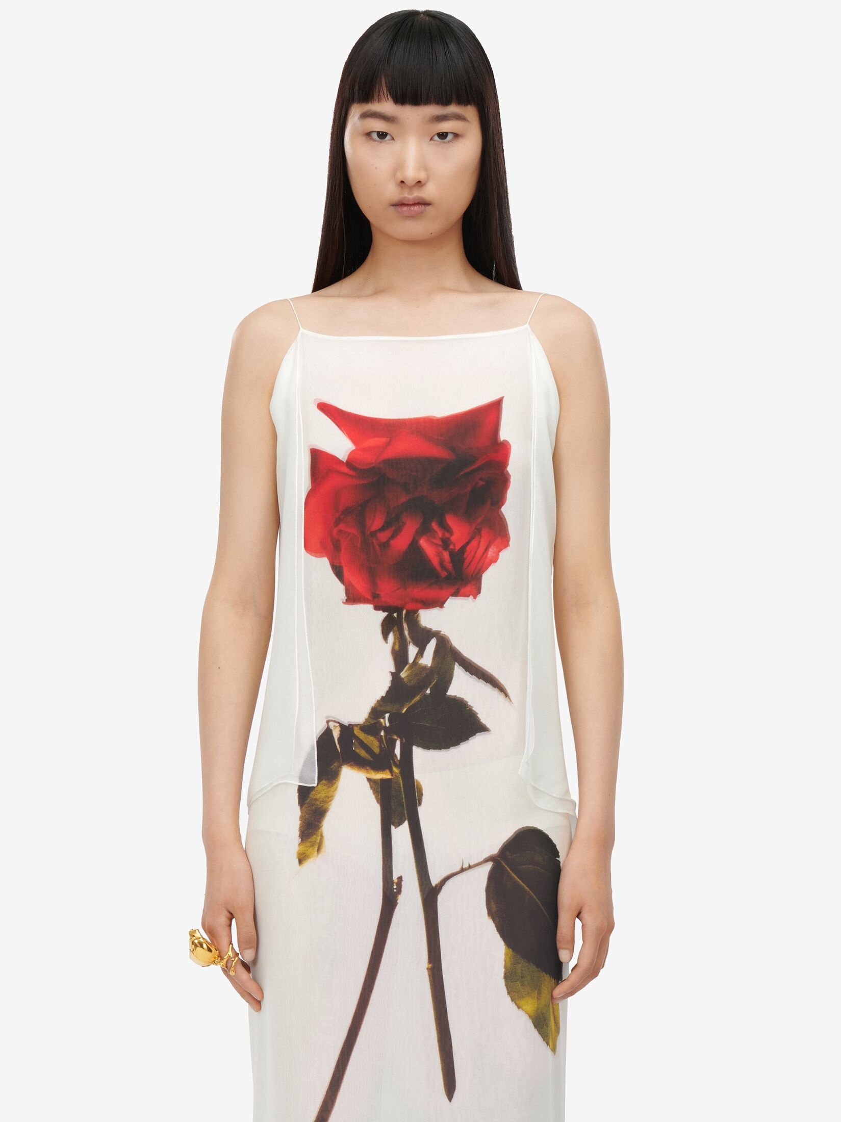Women's Chiffon Shadow Rose Slip Dress in Optic White - 5