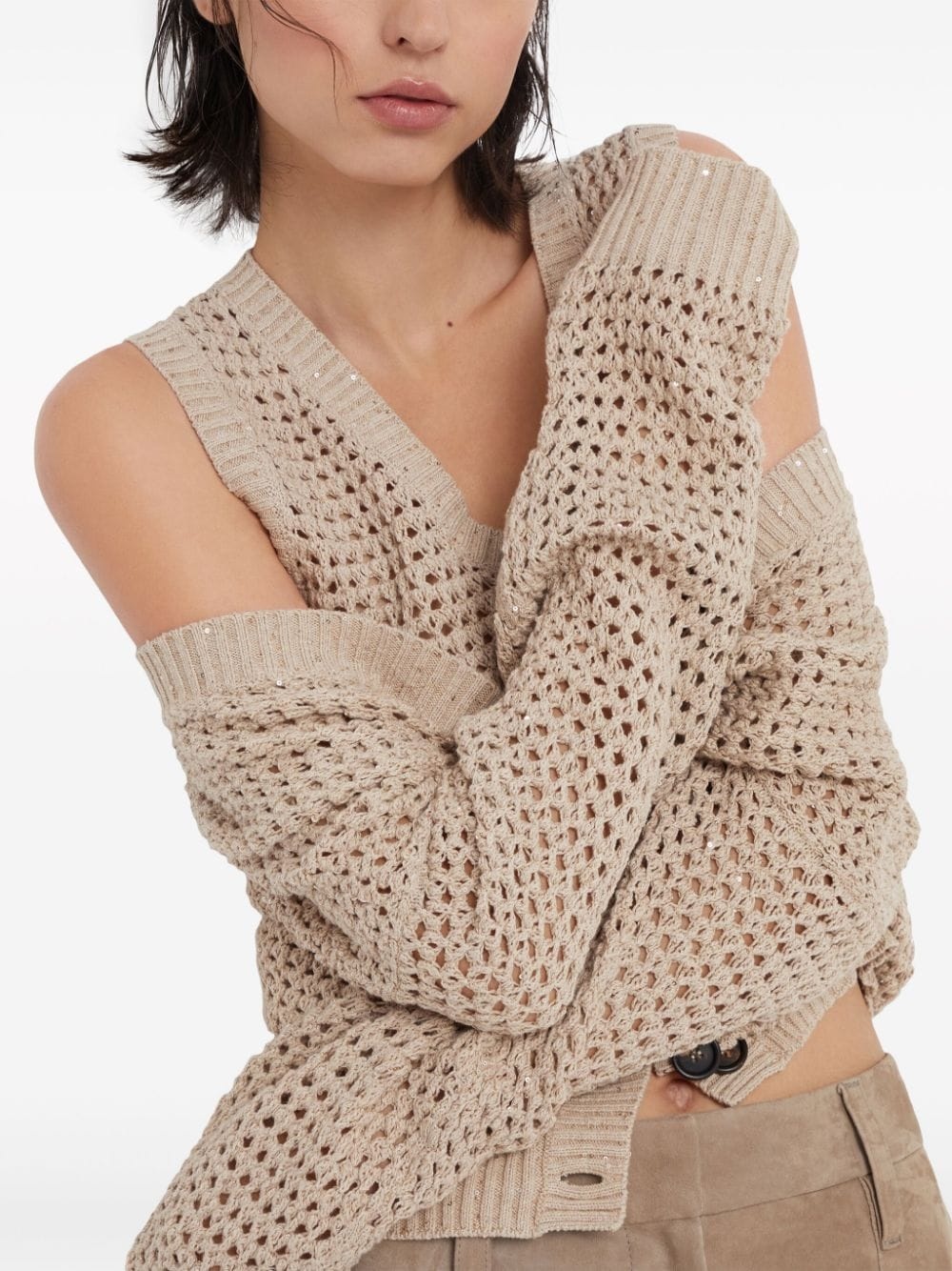 open-knit sequinned cardigan - 6