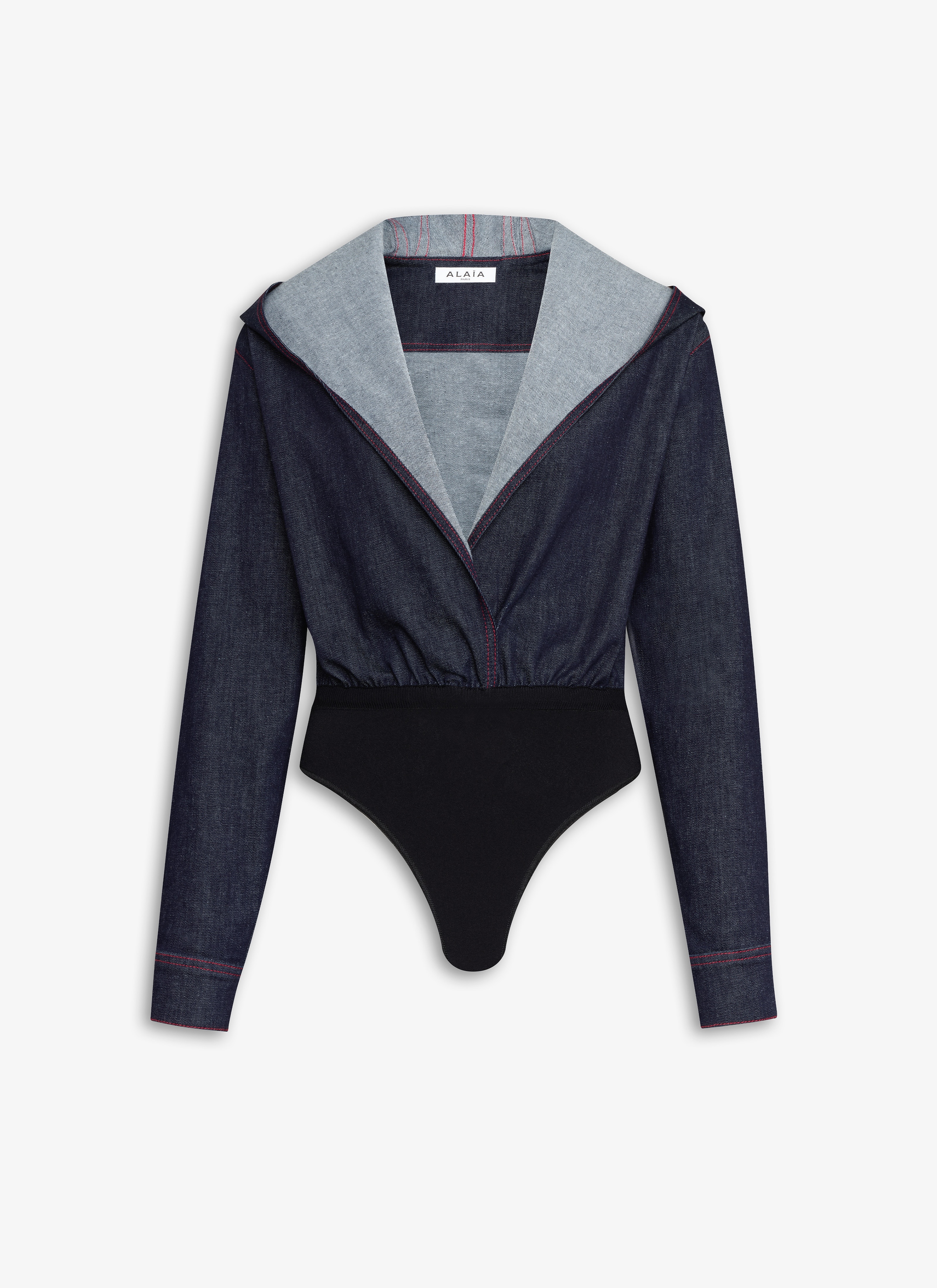 HOODED BODY SHIRT IN STRETCH RAW DENIM - 1