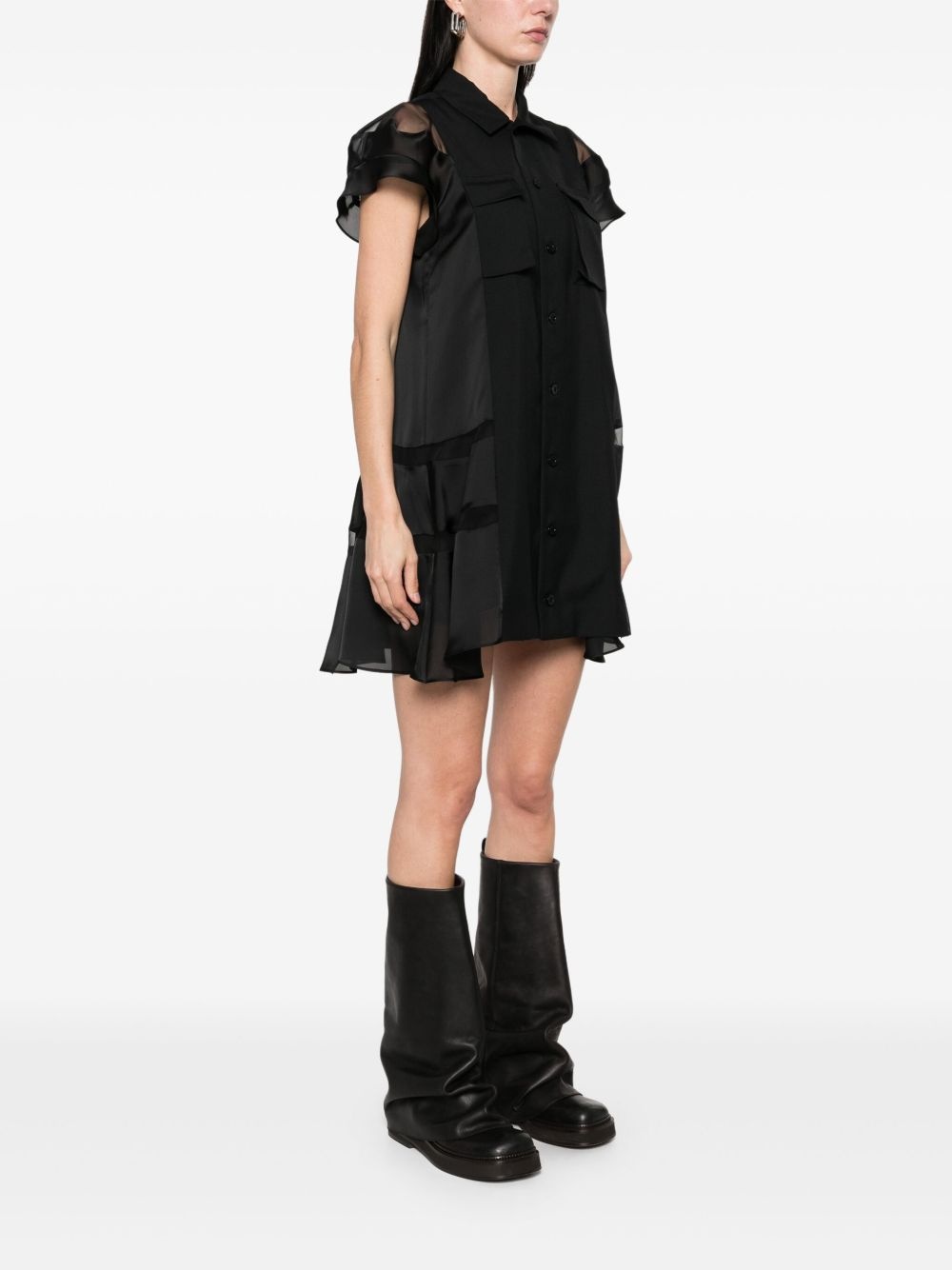 sheer-panels shirt dress - 3