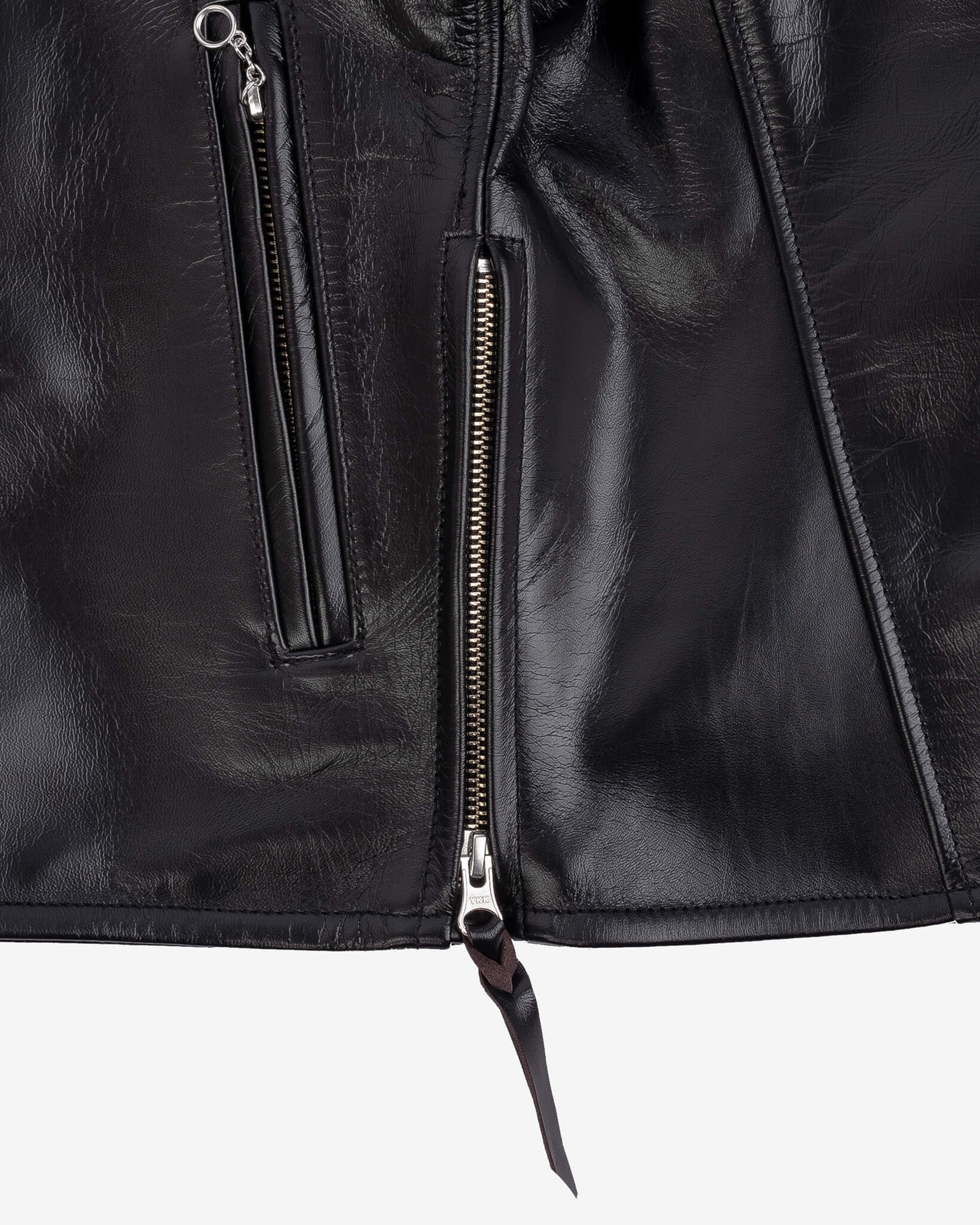 IHJ-54-BLK Japanese Horsehide Rider’s Jacket with Collar - Black (Tea-Core Dyed) - 16