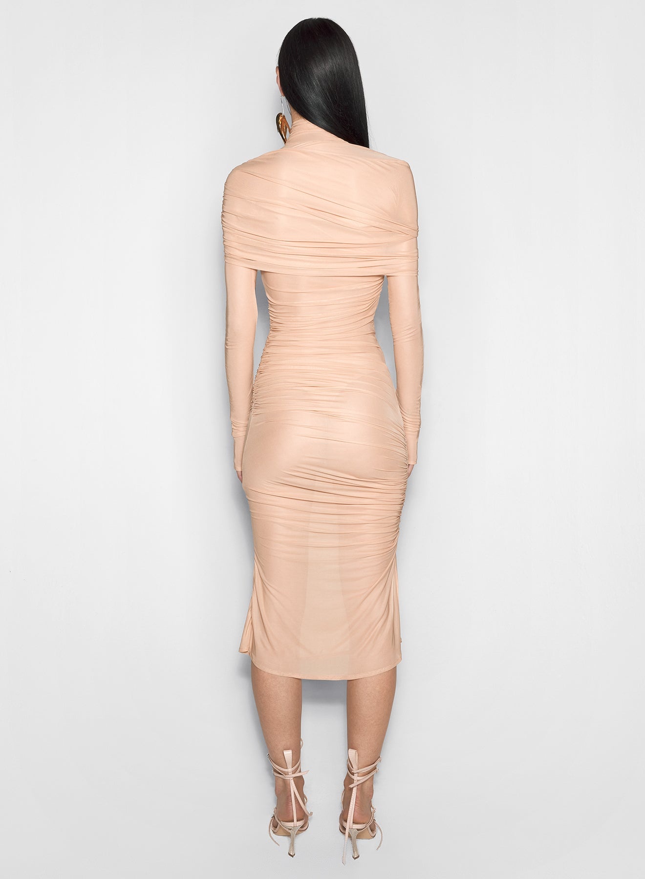 nude sheer ruched dress - 4
